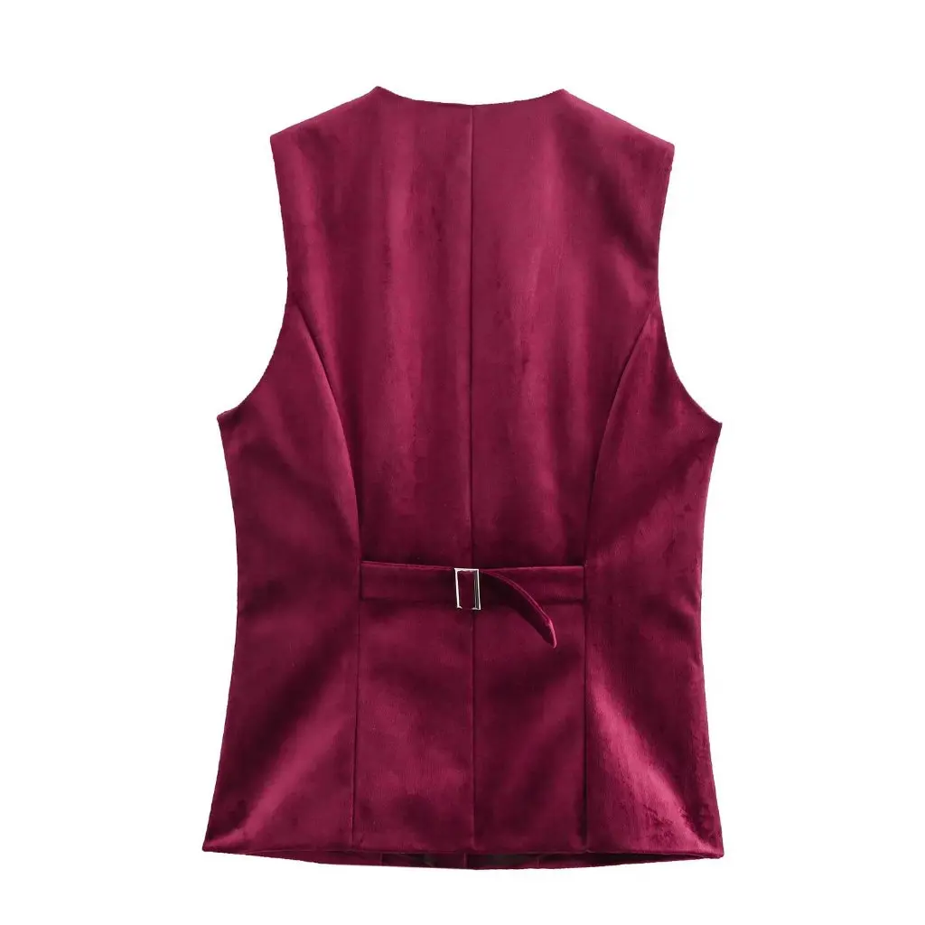 

Fashion Two-Color Row Velvet Sleeveless Vest Jacket European American Style Spring New Women's Upperwear B481897