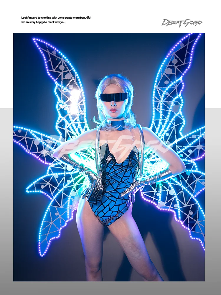

New Mirror LED Shining Wings Gogo Clothing Women's Set Bar Technology Commercial Performance DS Performance Clothing Set