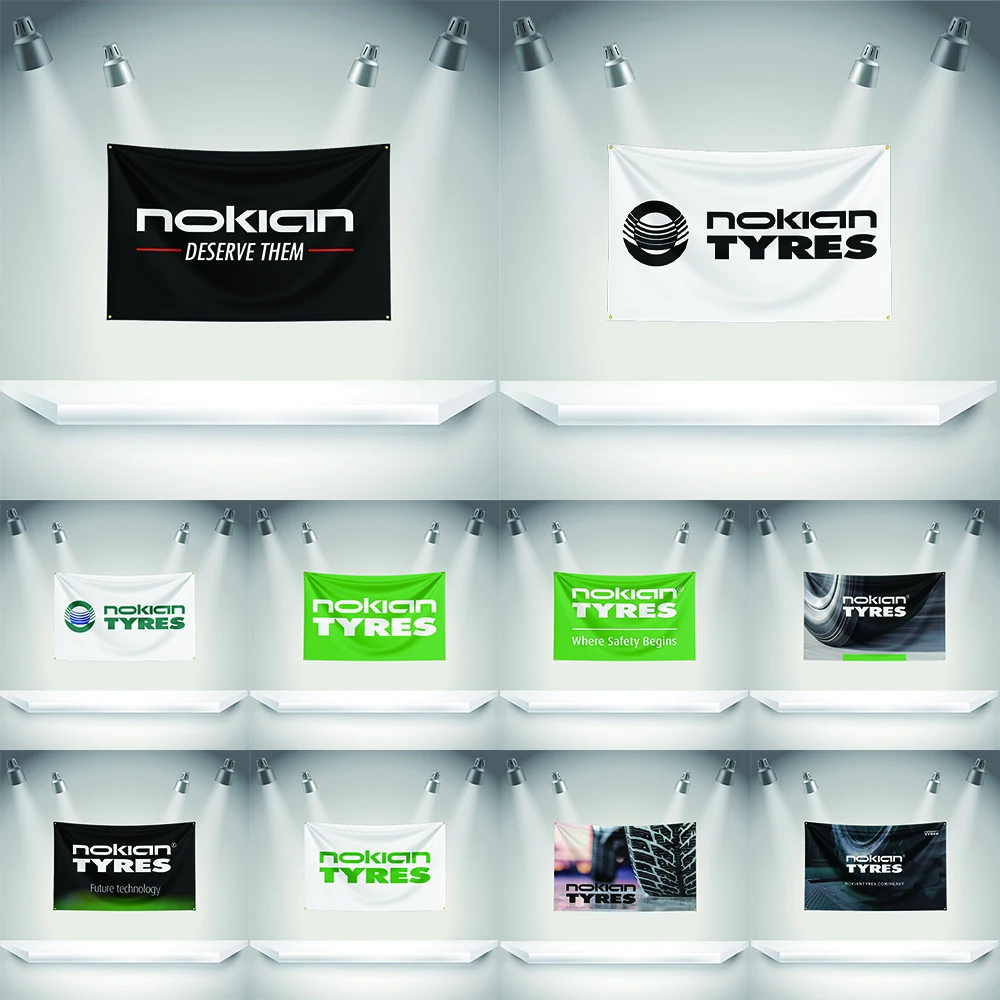 N-Nokian tyres Flag Auto Parts Tools Banner   HD Printing Tapestry Exhibition, Car Fans, Garage Decor