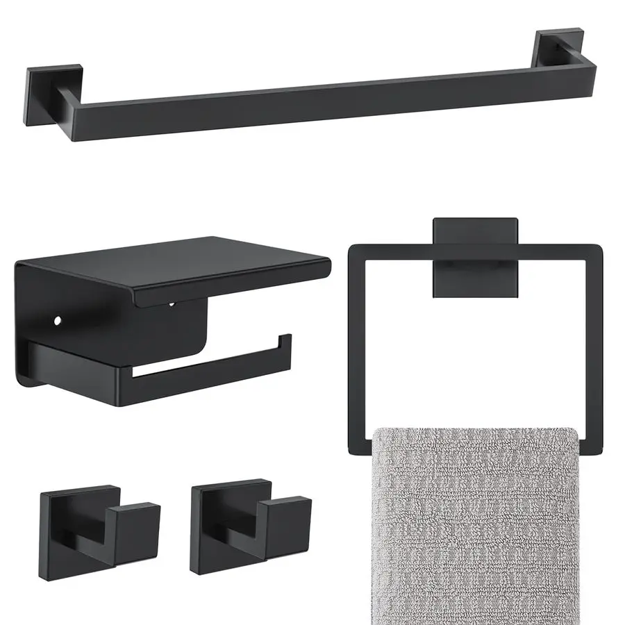 

Black Bathroom Hardware Accessories Set 5Pieces Black Towel Bar Set Stainless Steel Towel Holder Set 16 Inch Towel Bar,Towel Rac
