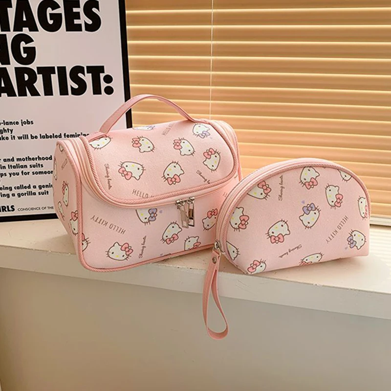 High Face Value Hello Kitty borsa per il trucco delle donne Cartoon Cute High-Capacity Zipper Portable Travel Storage borsa da toeletta regalo per