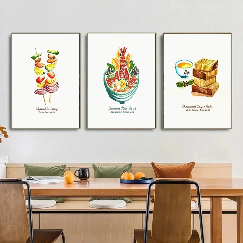 India Food Series Layer Cake Vegetable salad Century Egg Porridge Art Poster Canvas Paint Wall Print Pictures Kitchen Home Decor