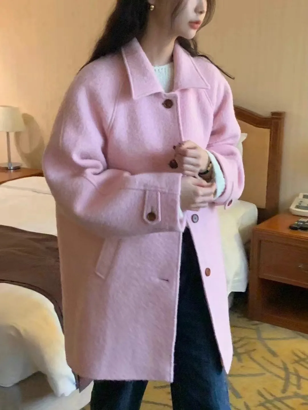 Cappotto di lana di fascia alta da donna autunno inverno allentato lungo risvolto Jaet coreano Sle Faionable Age-Defng Top casual