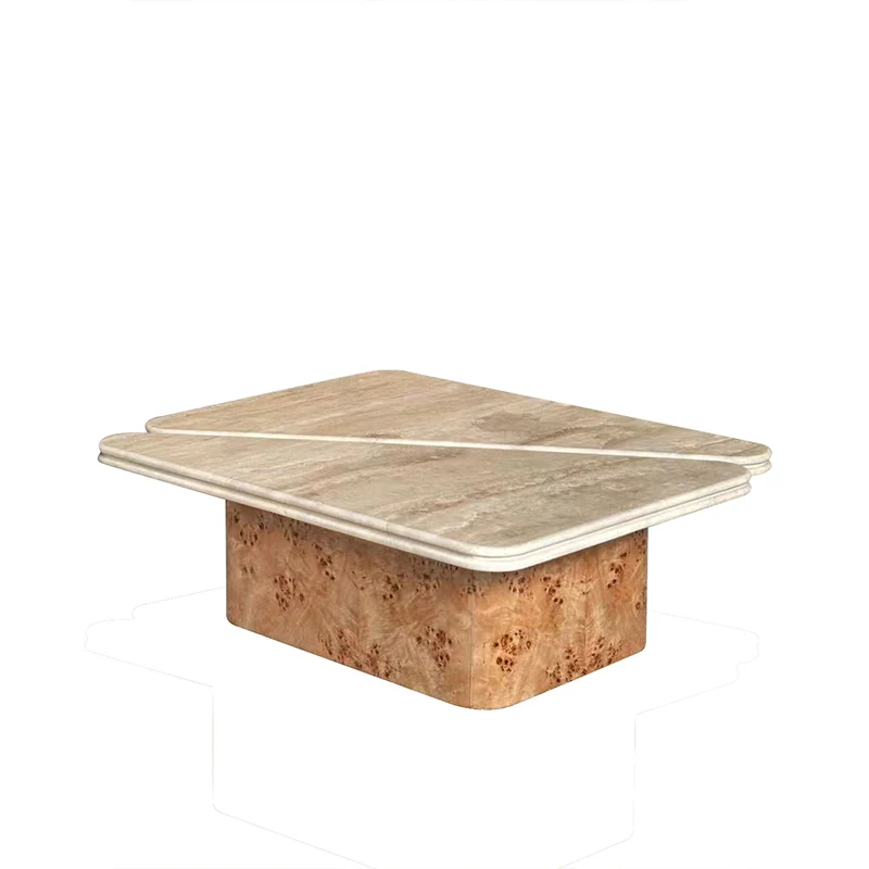 

Wabi Sandy Wind Solid Wood Tree Tumor Natural Travertine Coffee Table Living Room Household Combination Tea Table Homestay Recep