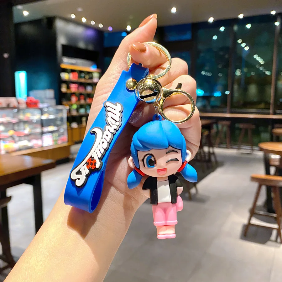 MIRACULOUS LADYBUG Cartoon miracle girl keychain cute doll couple bag charm anime surrounding car key chain wholesale