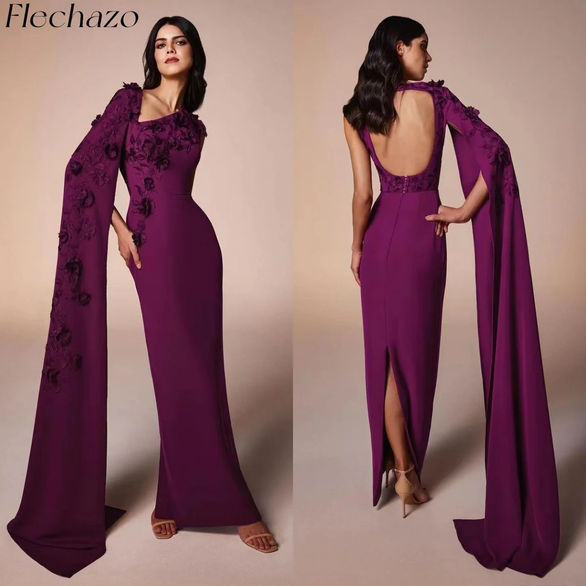 Flechazo Prom Dresses Vintage One Shoulder Applique Flower Sexy Backless Evening Party Dress For Women 2024 Robes De Soirée