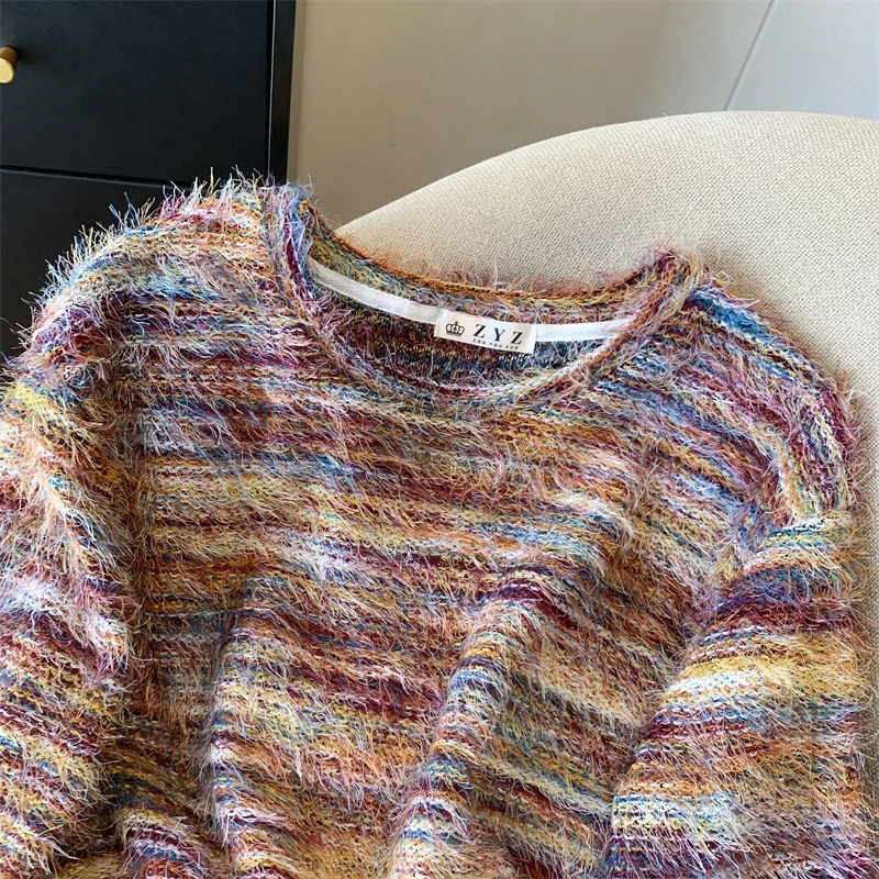   محبوك فضفاض ort Sve المرأة سترة مستديرة Ne البلوز لينة مريحة الخريف الشتاء Faionable Aosphere الشعور