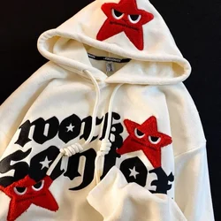 Y2K Street Five-pointed Star Embroidered Letter Design Pullover Hood Female Winter Minority Trend Loose Couple Pullover Hood Top