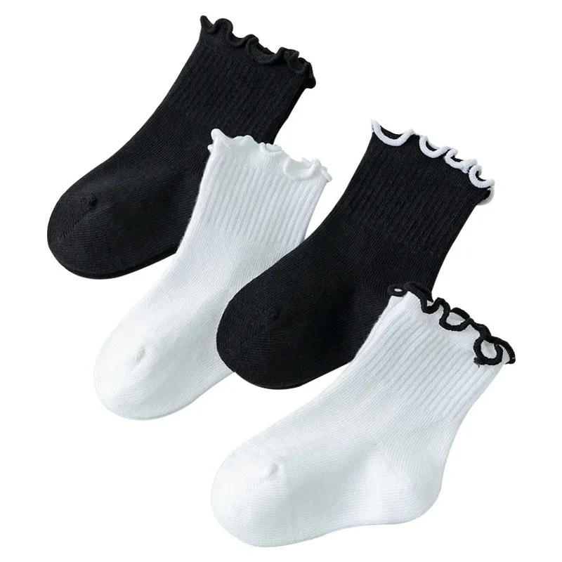 Children\'s Girls Socks Cotton Solid Kids Girl Frilly Socks Soft Fashion Princess Baby Socks For Girls Spring Autumn0-12Years