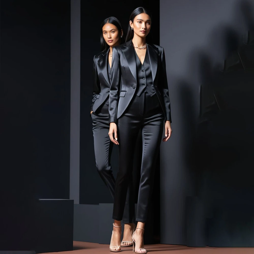 

Formal Black Women's Suits Blazer High Quality One-Button Peak Lapel Slim Fit 2 Piece Jacket Pants Outfits Customzied Sets