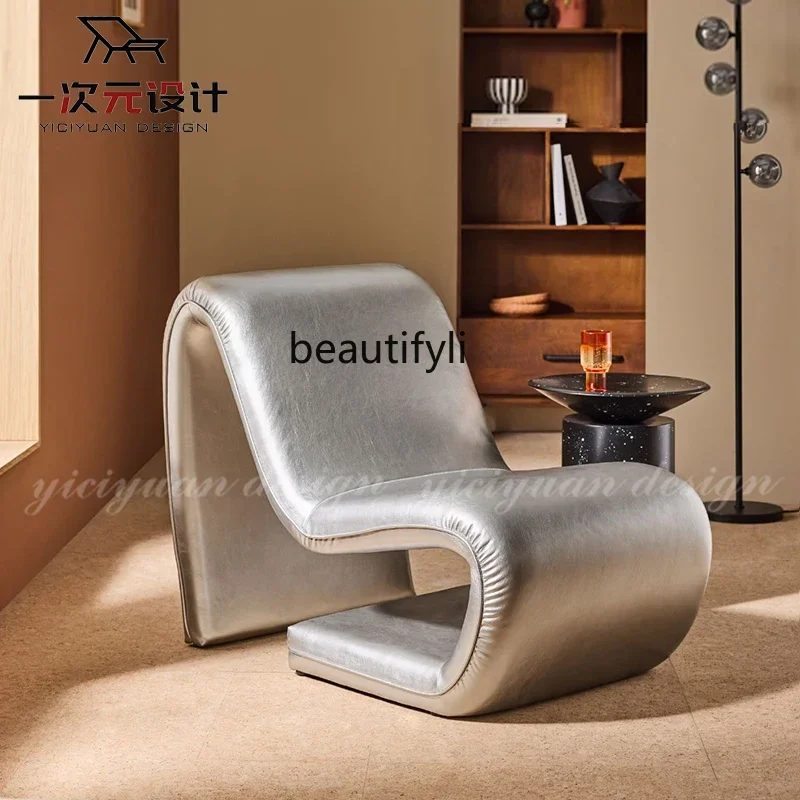 

Modern simple line leisure chair living room small apartment metal special-shaped sofa model room soft bag lazy sofa