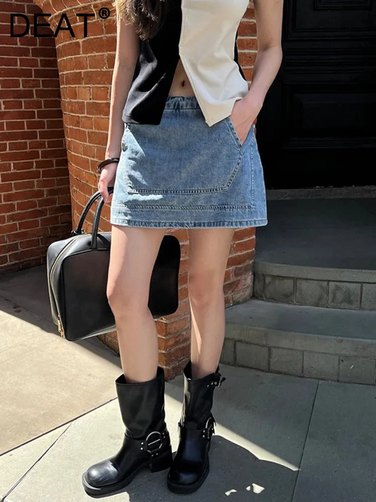 

Женская джинсовая юбка с карманами DEAT, облегающая хлопковая мини-юбка А-силуэта со средней талией, на молнии сзади, модель 7AB4420 на лето, 2024