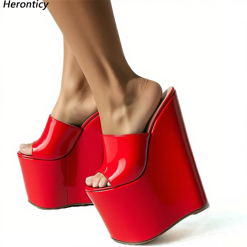 

Heronticy Handmade Women Summer Mules Sandals Wedges High Heels Round Toe Pretty Red Blue Party Shoes Ladies US Plus Size 5-16