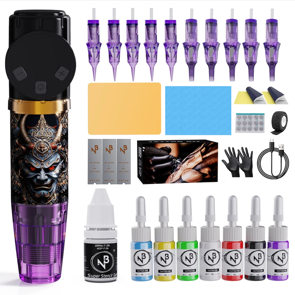 

Tattoo gun kit, complete tattoo gun set, including 20 tattoo cartridge needles and 11 colors of tattoo ink, suitable for tattoo beginners and tattoo artists