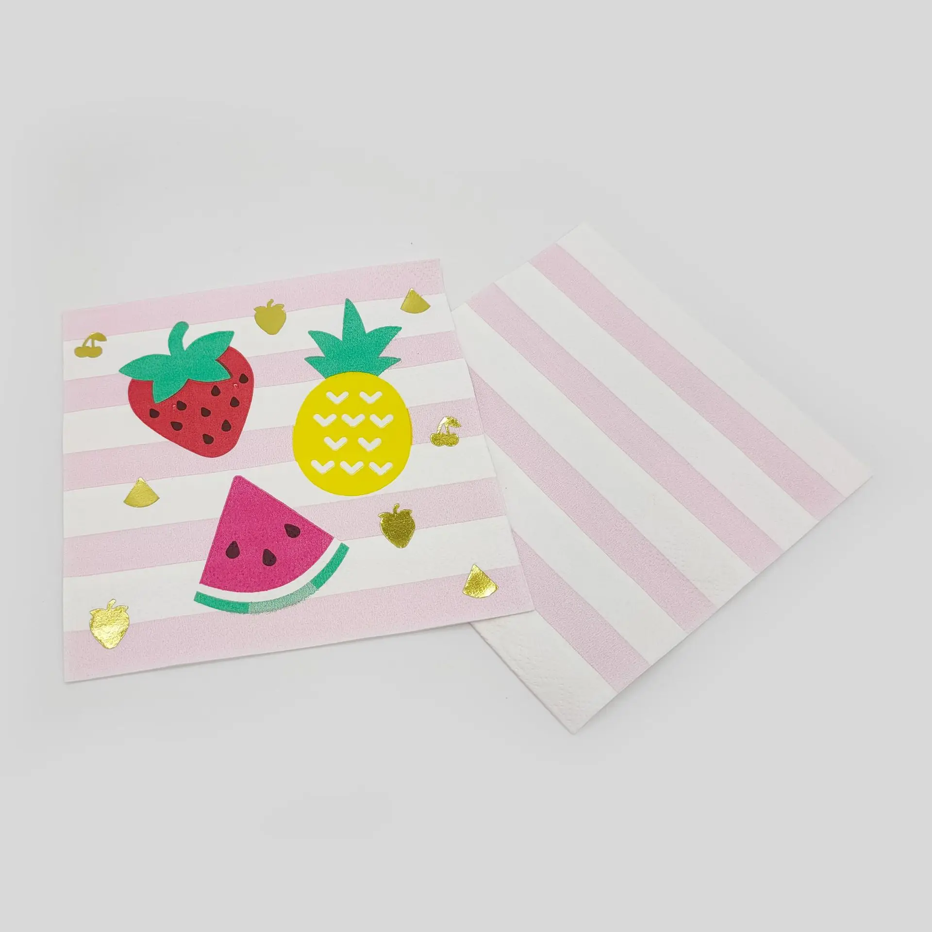 Colorful Hot Stamping Printed Napkins, Strawberry, Pineapple, Watermelon Design, Decorative Folded Napkins, 100Pcs