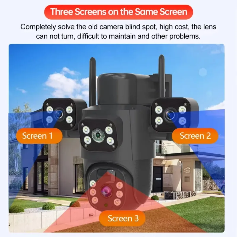 STLF  2.4G 5G WiFi 3 Lens 40MP 4G SIM Card Solar PTZ Came'ra Outdoor Network Wireless Bullet Surveillance CCTV Security