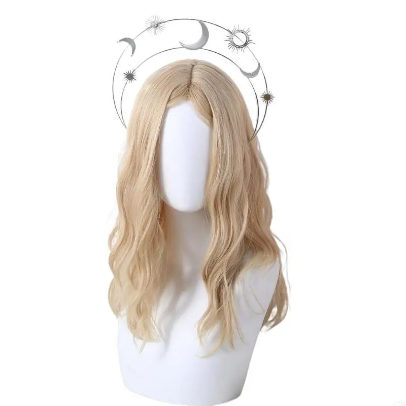 

C71F Women Crownpiece for Wedding Church Hairband Baroques Moon Headband Party Decors Female Hair Decorative Tiaras Hairhoop