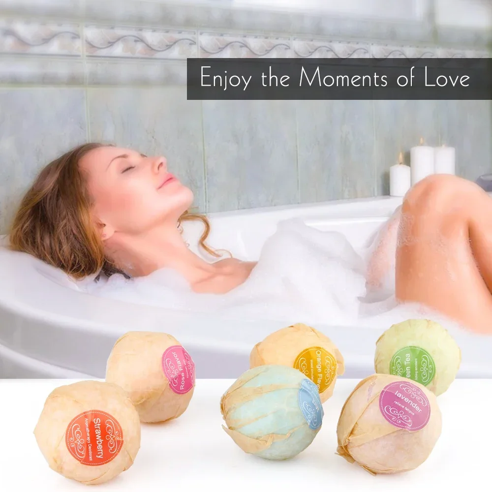 6 Pcs Organic Bath Bombs Bubble Bath Salts Ball Essential Oil Handmade SPA Stress Relief Exfoliating Mint Lavender Rose Flavor