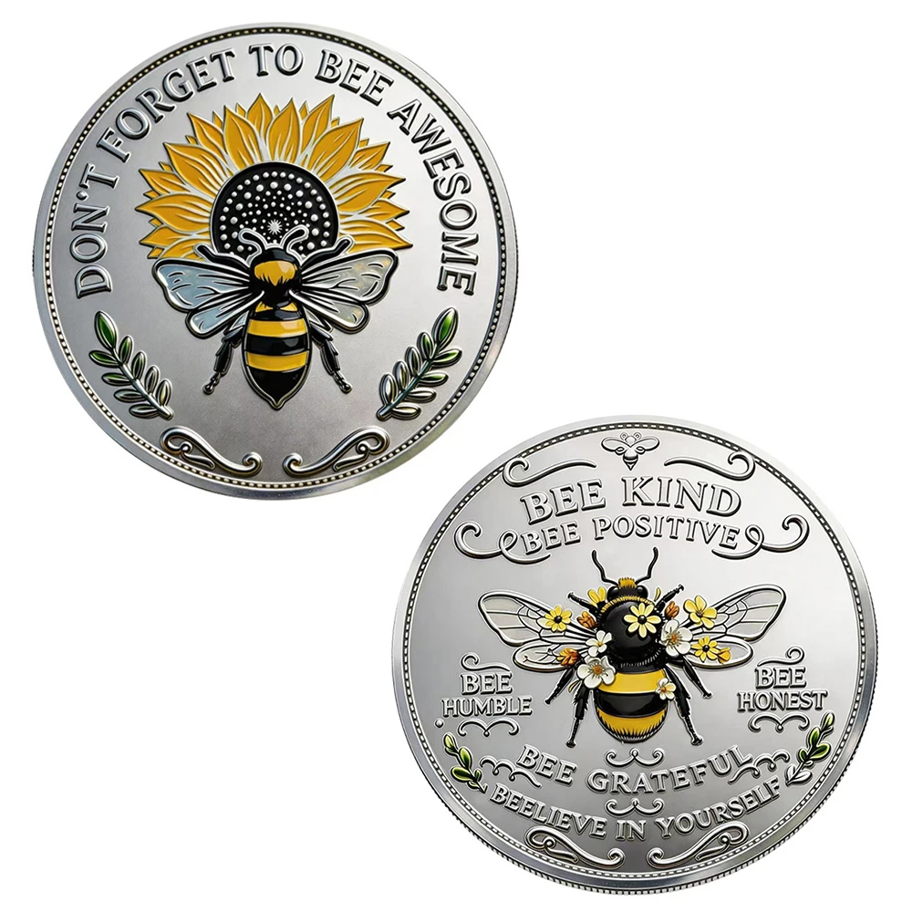 Silver Bee Motivational Challenge Coin Sunflower Inspirational Positive Quote Commemorative Coin Collectible for Friends Women