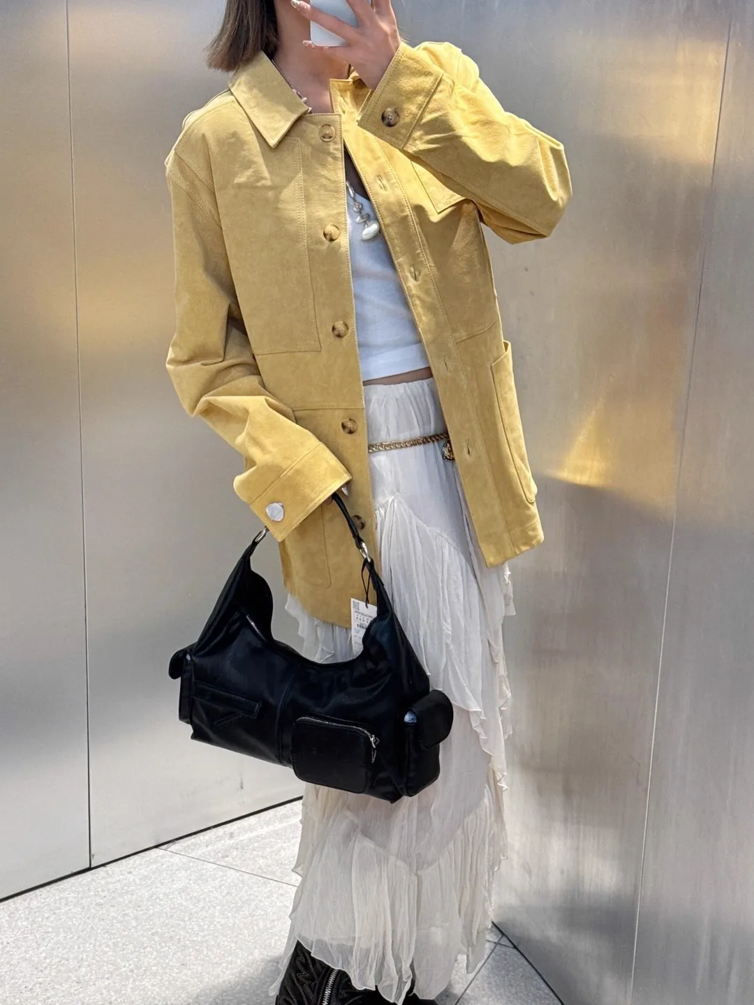 

Женская замшевая куртка свободного кроя с желтым воротником American Sle, осень 2024, женское пальто из полиэфирного волокна