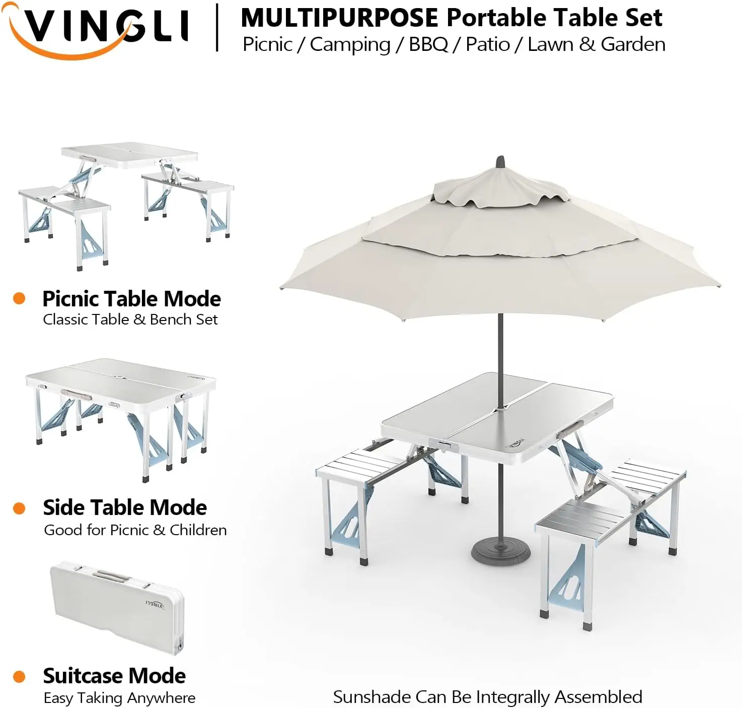 4Ft Folding Camping Picnic Table with Seats/Umbrella Hole-265 Lbs Support That Lightweight and Fold Up Card Suitcase Table