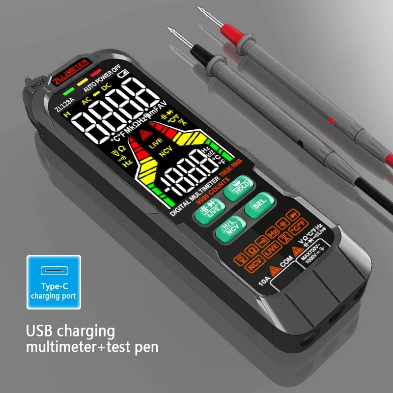 Profesional Digital Smart Multimeter 9999 Counts T-RMS AC DC Current Voltage Detector Capacitance Temp Auto Range Multimeter