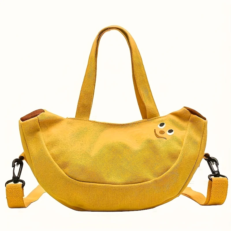Cute and Creative cartoon One Shoulder Banana Embroidered Canvas Crossbody Bag