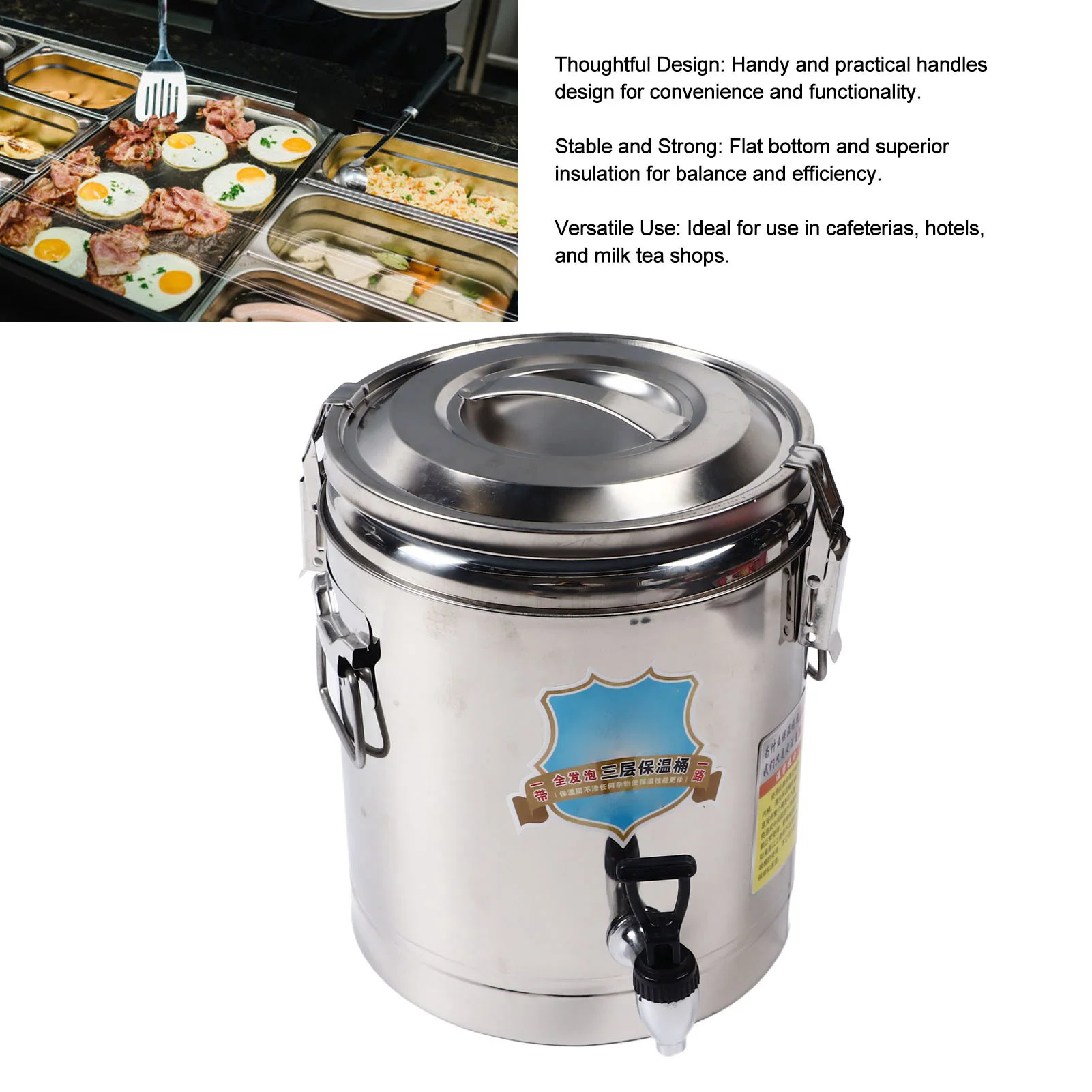 Stainless Steel Insulated Beverage Dispenser, Food Storage Container, Soup Pot, Insulated Bucket for Outdoor, 10L