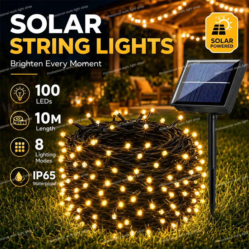 Solar String Lights Outdoor 10M Waterproof LED Fairy Lights Solar Powered Garden Patio Christmas Tree House Decoration Gift