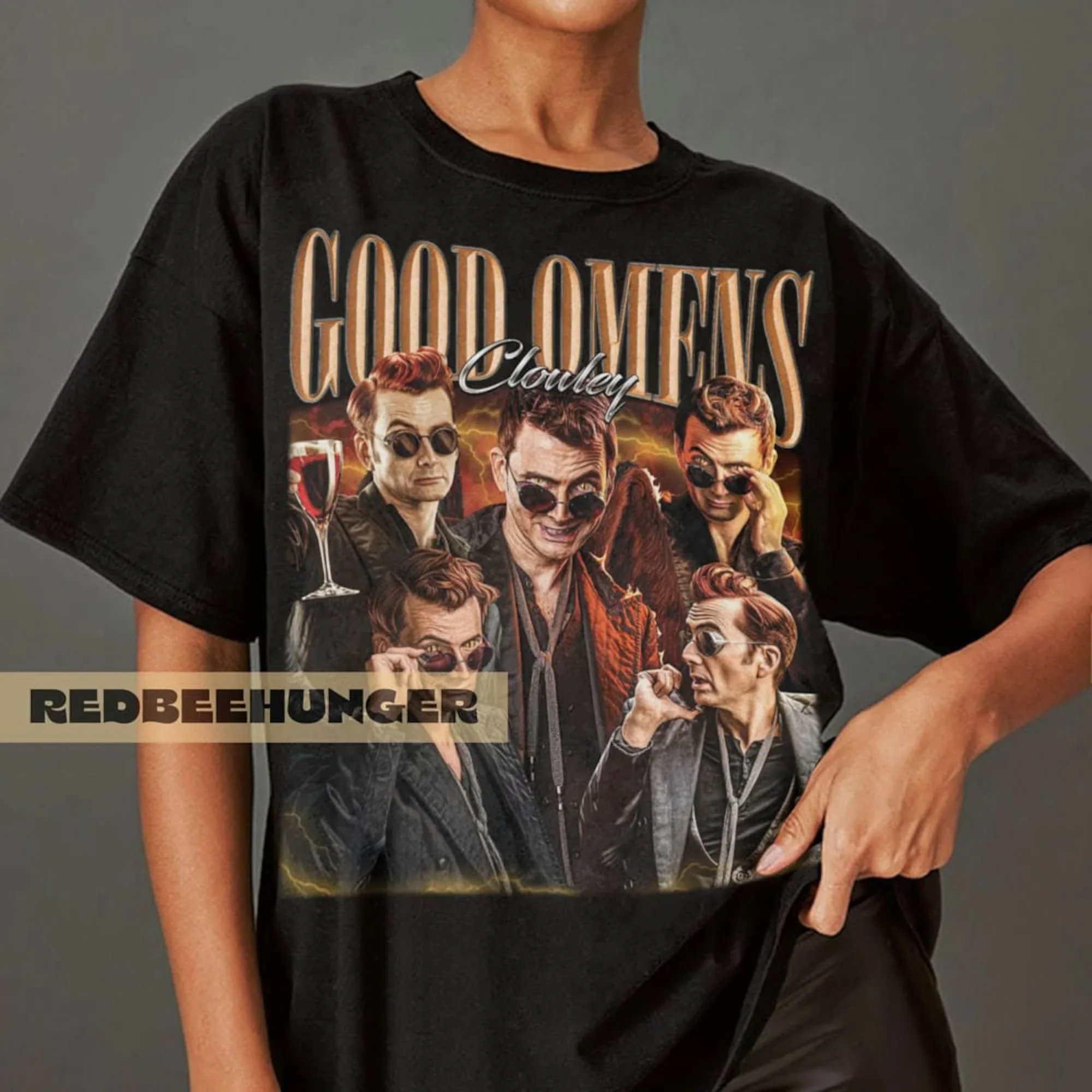 

Good Omens Vintage T Shirt Crowley 90S Sweater Aziraphale 2023 Retro Homage Bootleg