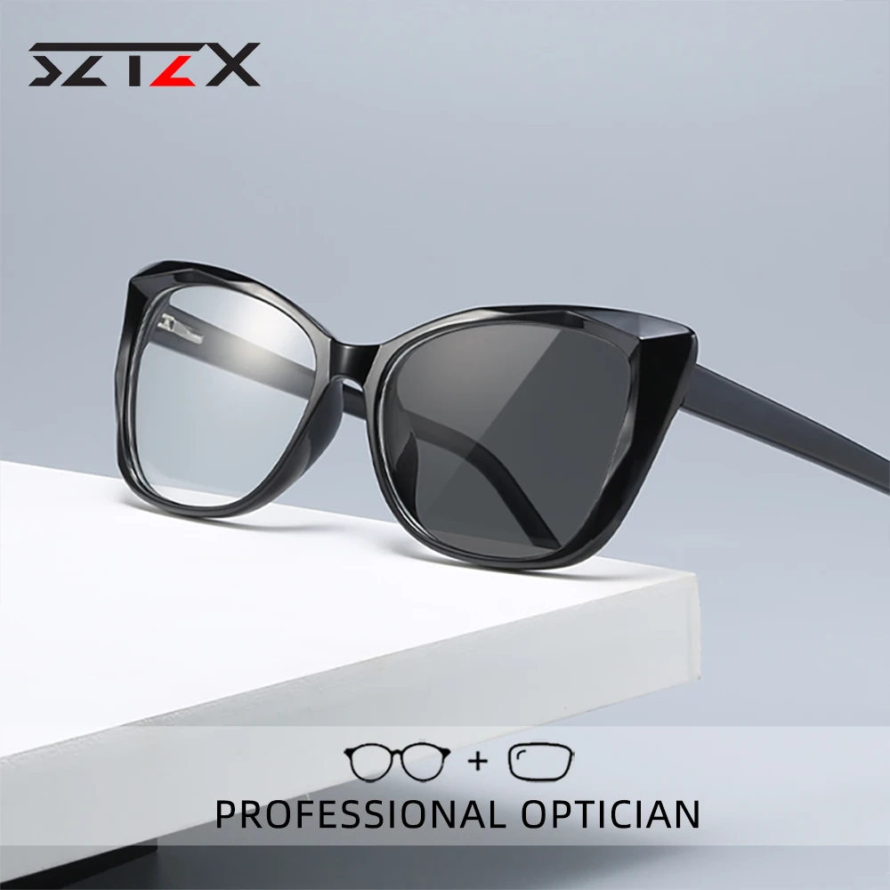 SZTZX-gafas de lectura fotocromáticas con bloqueo de luz azul para mujer, anteojos ópticos con prescripción para miopía e hipermetropía, Ojo de