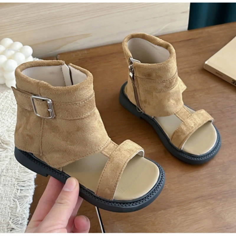 2026 hot sale Girls Sandals Clip Toe Flats Sandals Children Summer Fashion Trend Trouser Legs Boots Casual Style Shoes for kids
