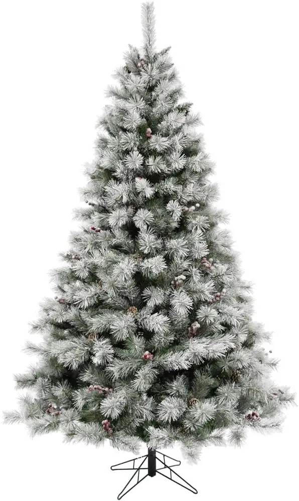 

Flocked Artificial Christmas Tree with White Incandescent Smart Lights, Pinecones, Berries, Prelit Foldable Fake Tree