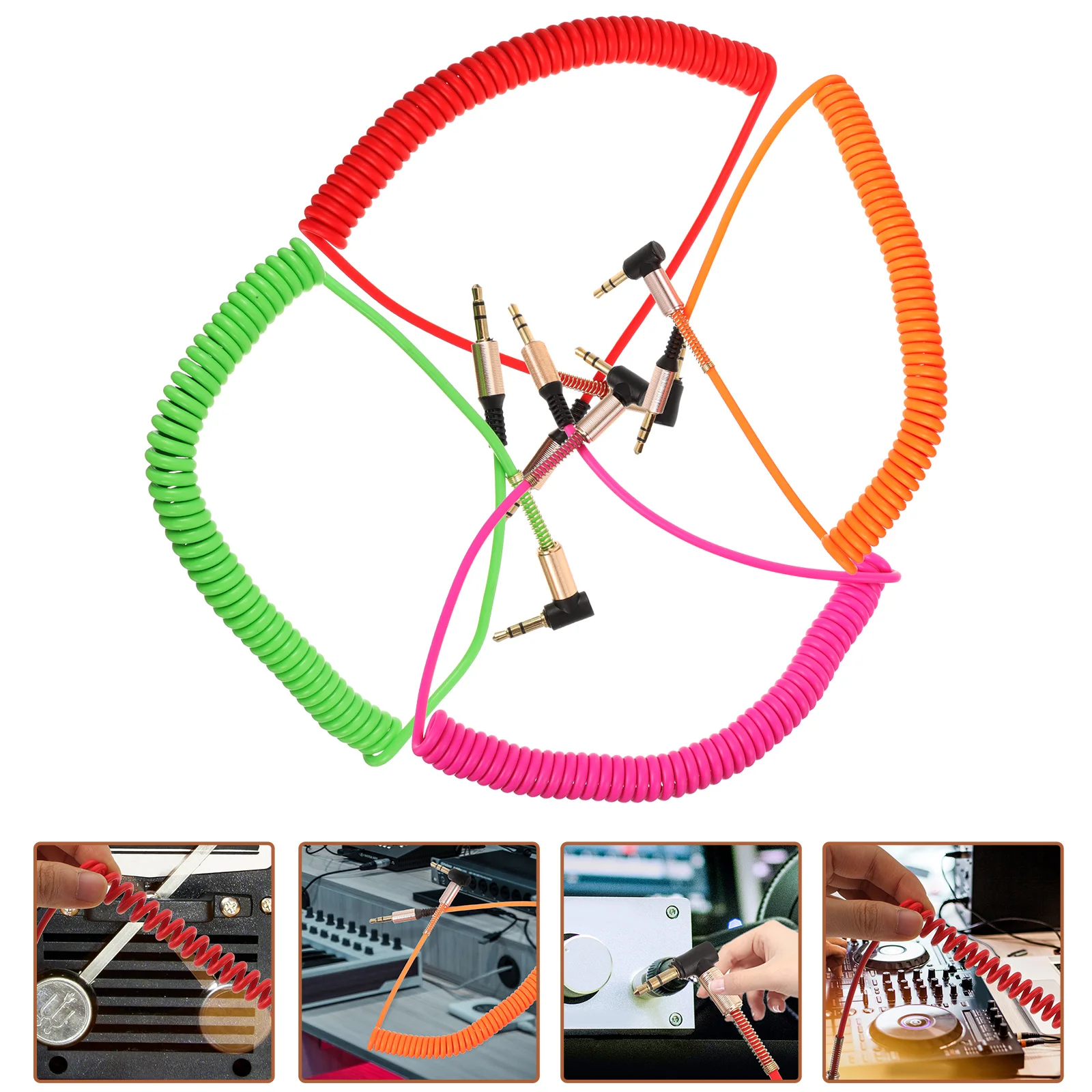 

4 Pcs Audio Cable AUX Stereo for Car Coiled Headphone Lead Microphone Cord Computer Extension