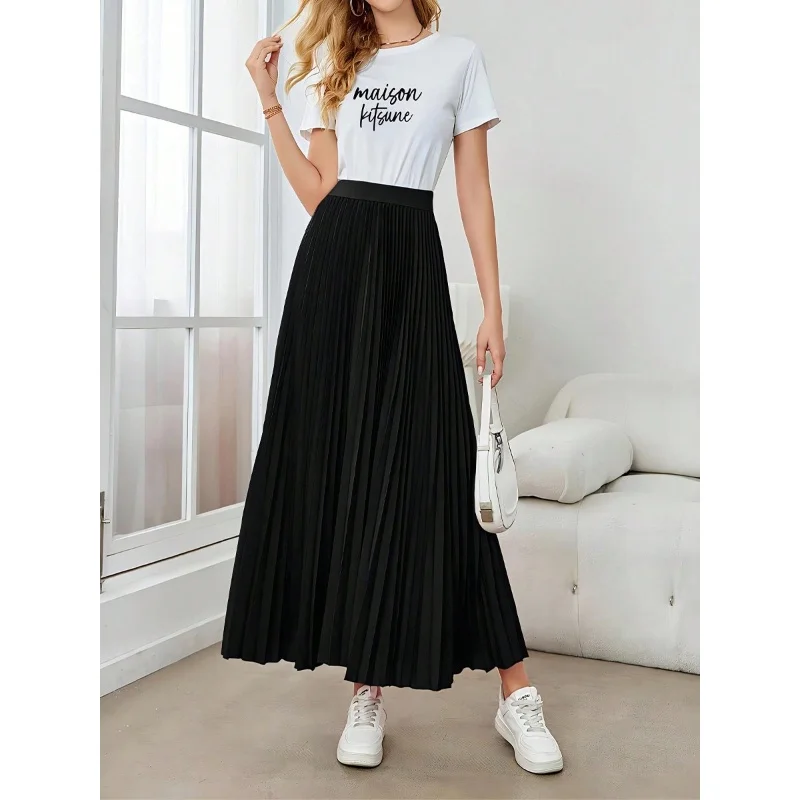 Pleated Black Long Skirt Woman Summer Beach Outfits Ruffle Lace Maxi Cute Punk Lolita Cheap Clothes clearance sales