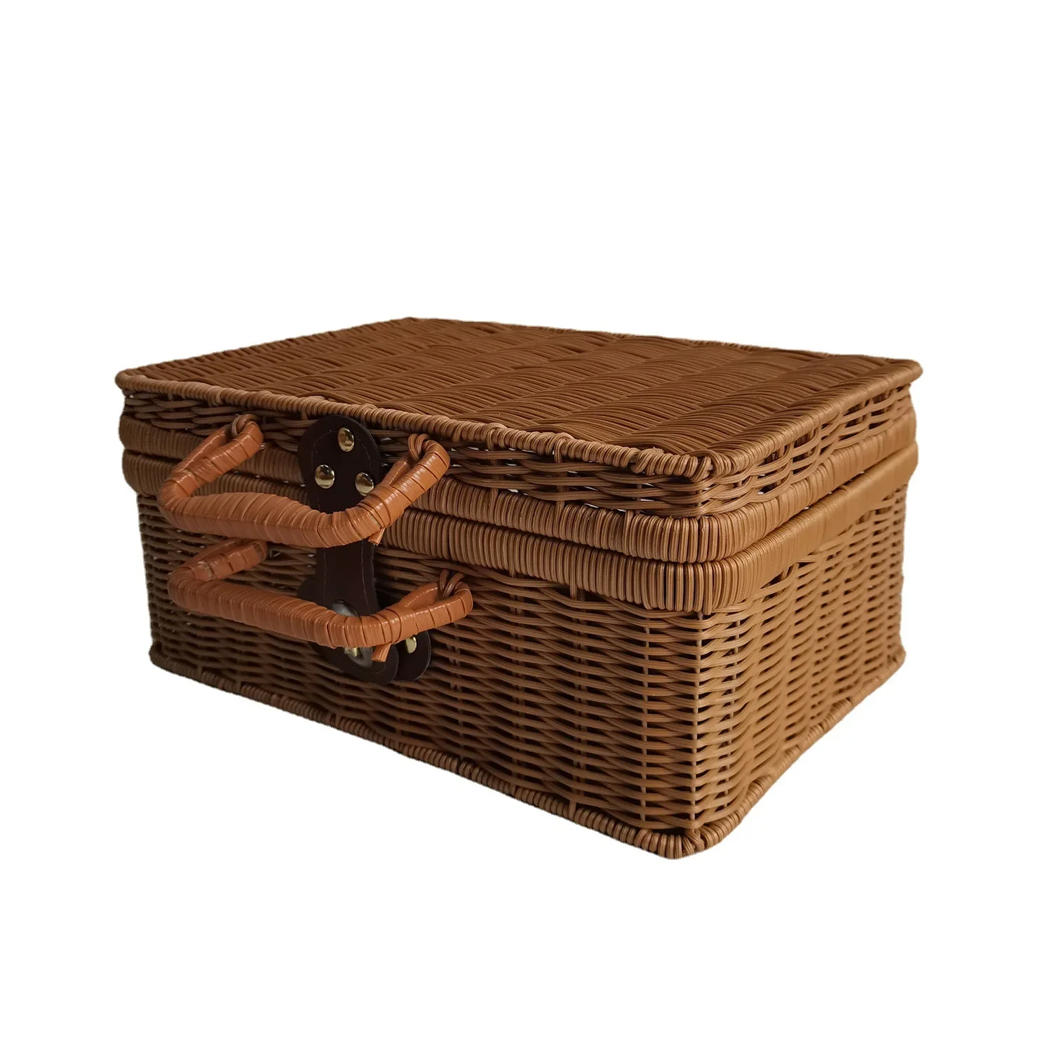 Cross border hot selling product customization PP imitation rattan woven portable storage box woven box rattan woven box home st