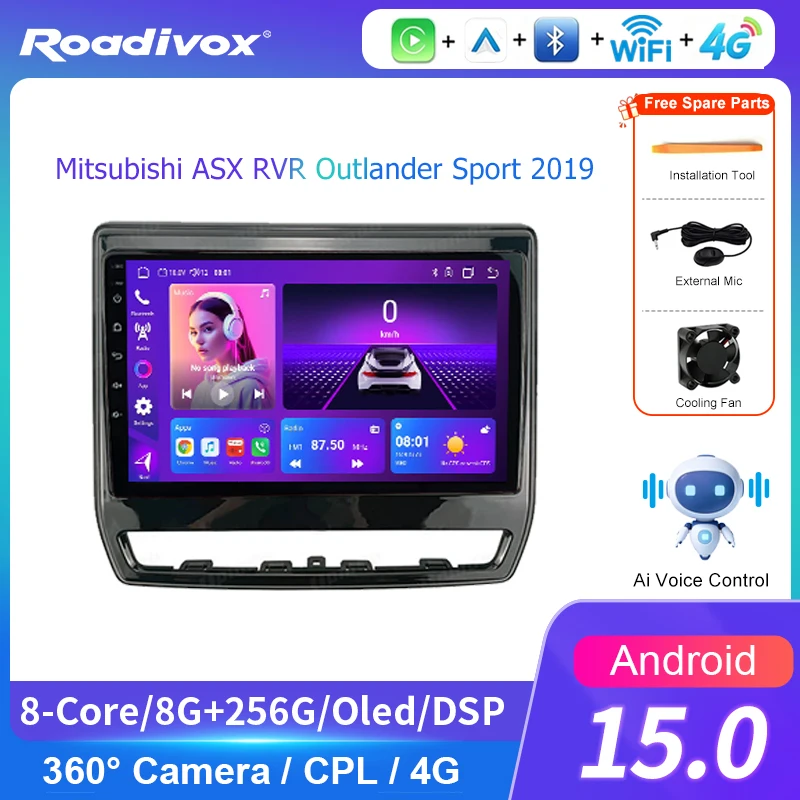 AI VOICE roadivox Android car radio for  Mitsubishi ASX RVR Outlander Sport 2019 GPS Navigation Multimedia Player tape recorder