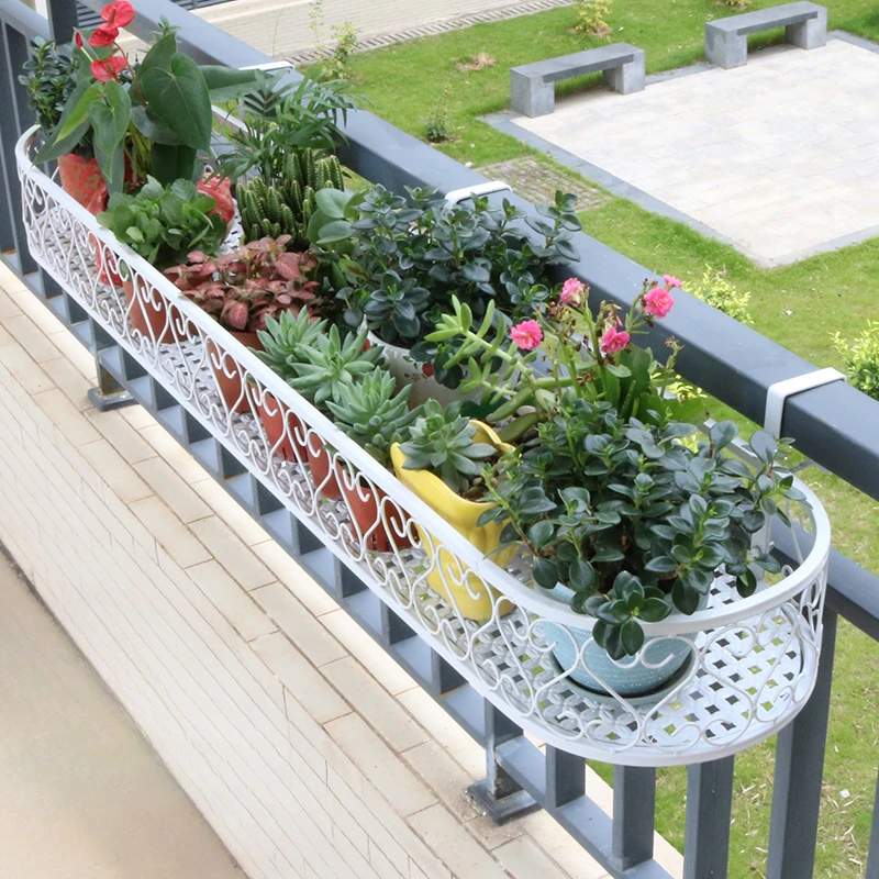 Window Sill Storage Flower Rack Balcony Hanging Plant Shelf Wrought Iron Railing Flower Pot Stand Railing Flower Pot Stand