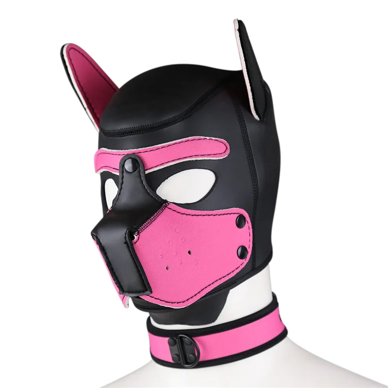 

Hot Neoprene Fetish Dog Mask Exotic Accessories Puppy Play Bondage Hood Erotic Costume Full Face Headgear With Adjustable Collar