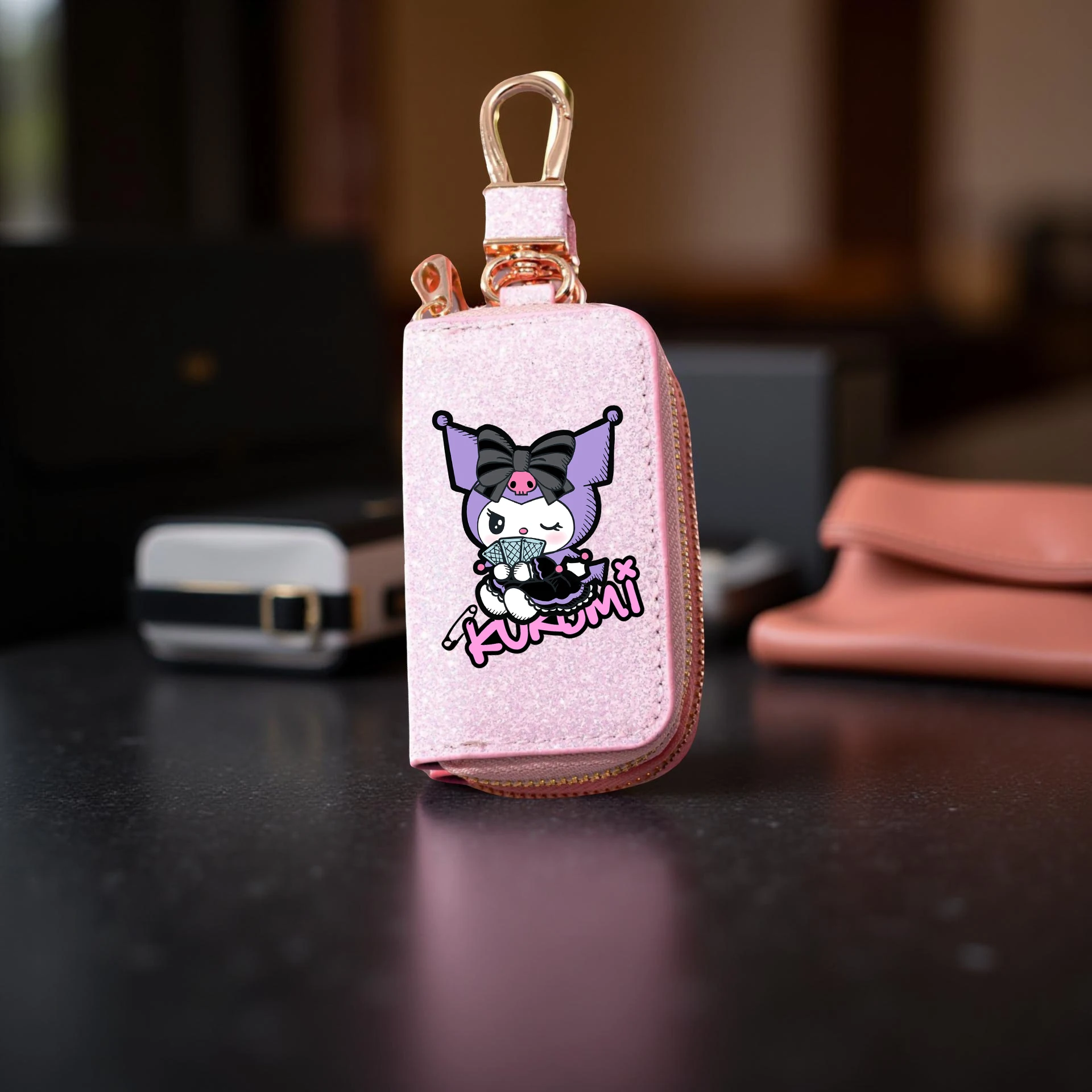 حقيبة مفاتيح كورومي منظم مفاتيح السيارة مع سلسلة مفاتيح متعددة الوظائف بسحاب تصميم مدمج للاستخدام العائلي حقيبة قلادة محفظة صغيرة #4