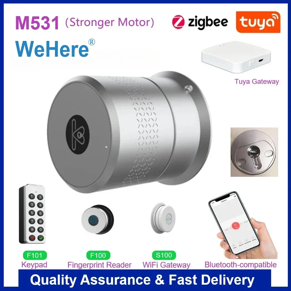 Tuya Wehere App M531 Serratura intelligente Motore più forte TUYA Zigbee Smart Lock Impronta digitale Serratura elettronica Uso Cilindro originale