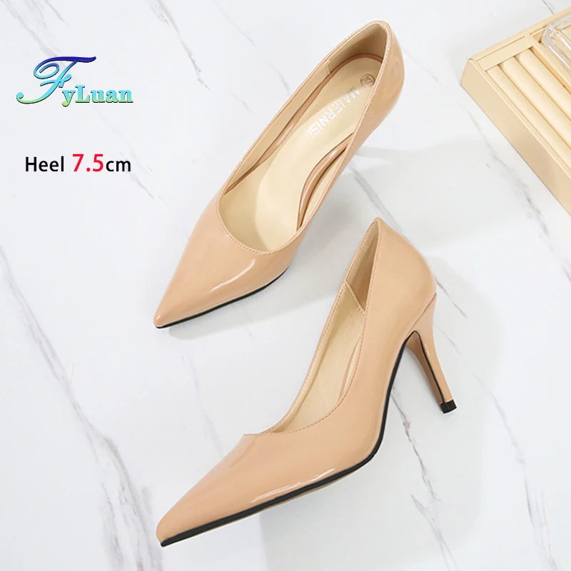 Elegant Shallow Mouth Women Single Shoes 7.5CM High Heels Work Dress Shoes Female Stiletto Fashion Pointed Office Pumps Size 46