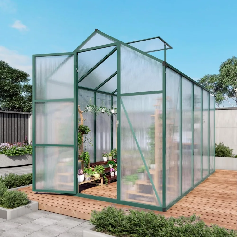 

86-inch High, 6 X 10.2-foot Outdoor Greenhouse, Made of Polycarbonate, with Roof Vents, Walk-in Large Aluminum Sunroom