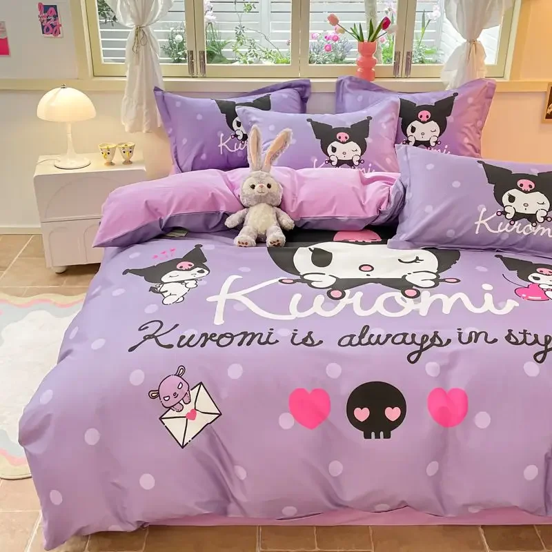 Cartoon Sanrio Series Kulomi 100% Cotton Four-piece Set Pure Cotton Children's Bed Three-piece Quilt Cover