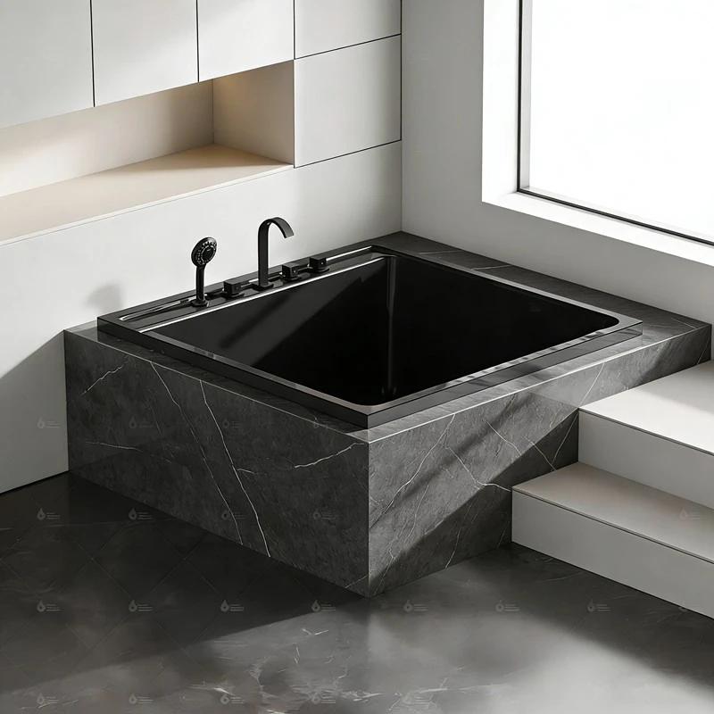 Household acrylic black bathtub, double recessed matte black