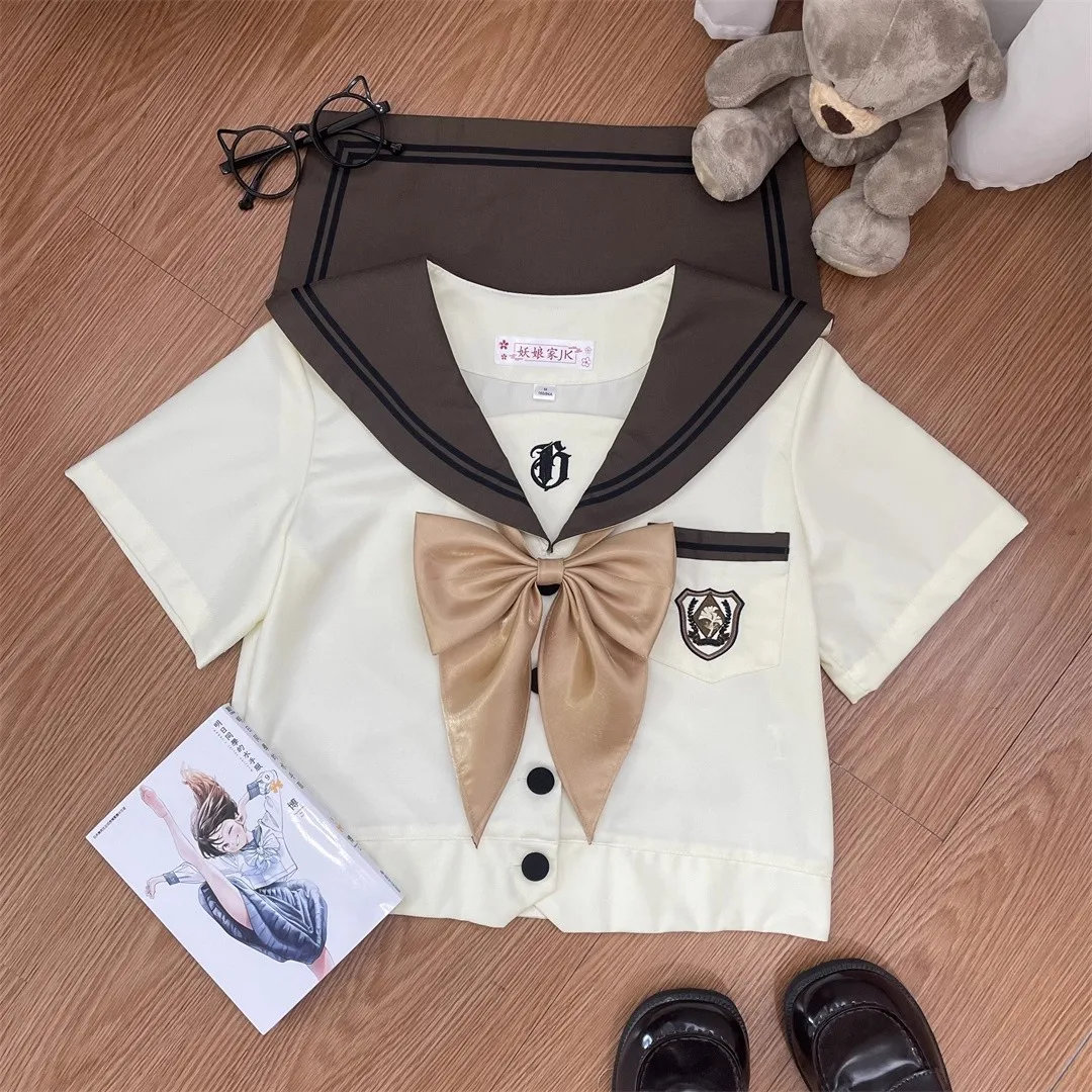 Costume de marin JK, uniforme à manches longues, col marin marron, Style collège japonais, ensemble à manches courtes, vêtements pour écoliers de jeu de rôle