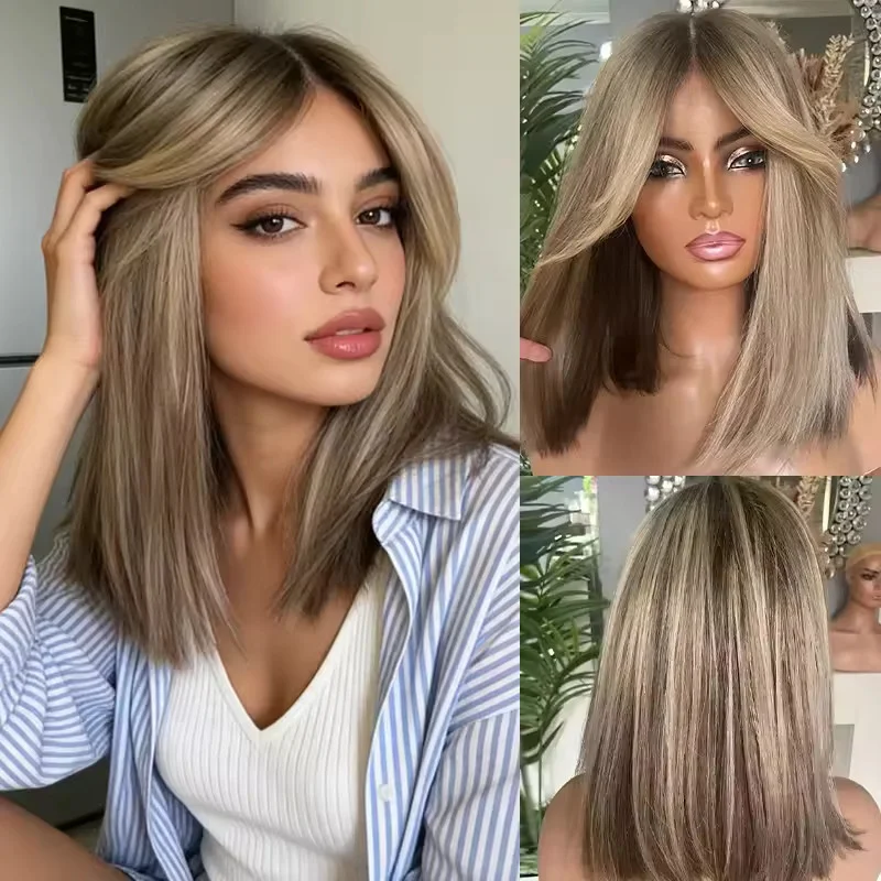 Ombre Dirty Blonde Highlight Balayage Bob Lace Front 13x4