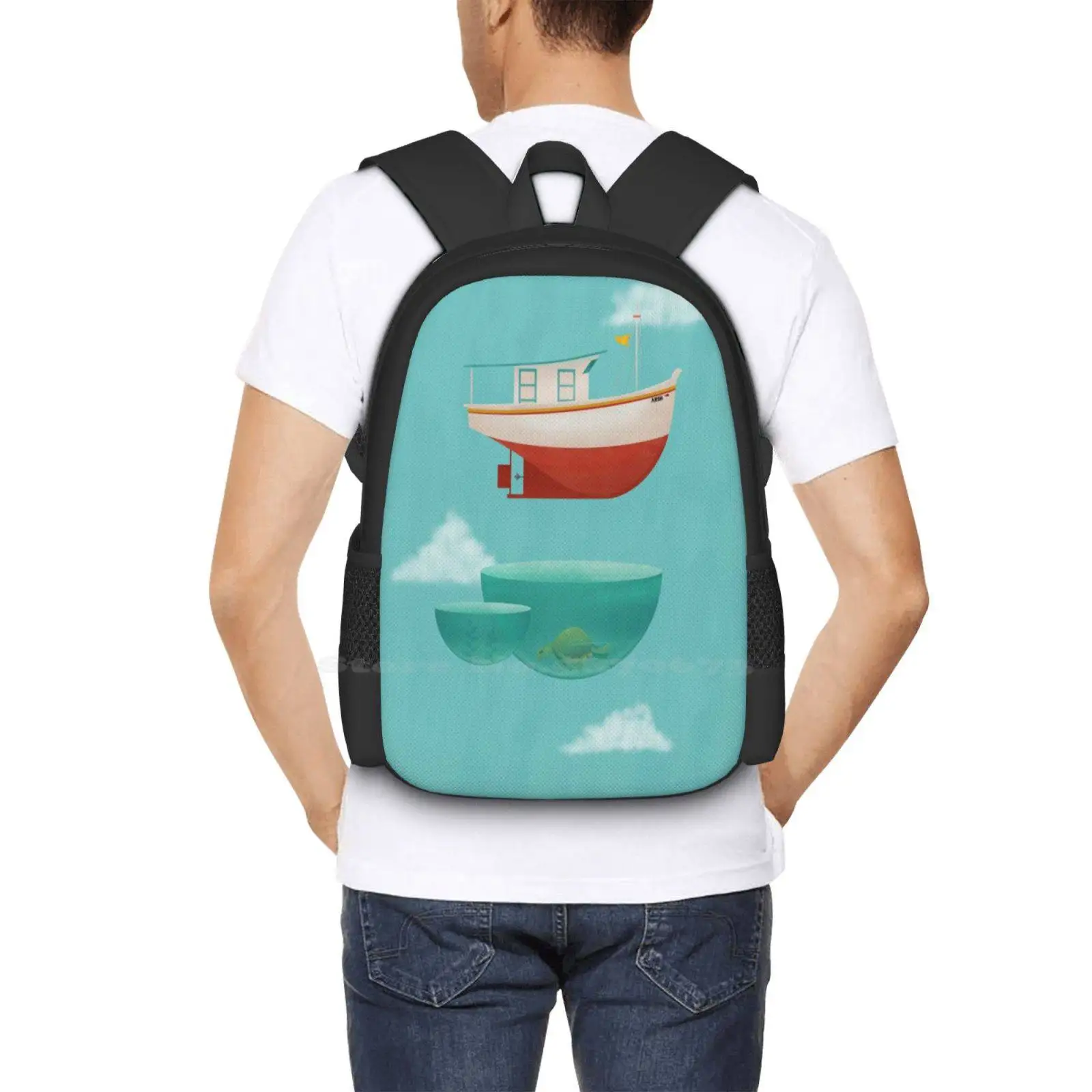 Floating Boat School Bags For Teenage Girls Laptop Travel Bags Boat Float Sky Blue Water Turtle Animal Ship Flag