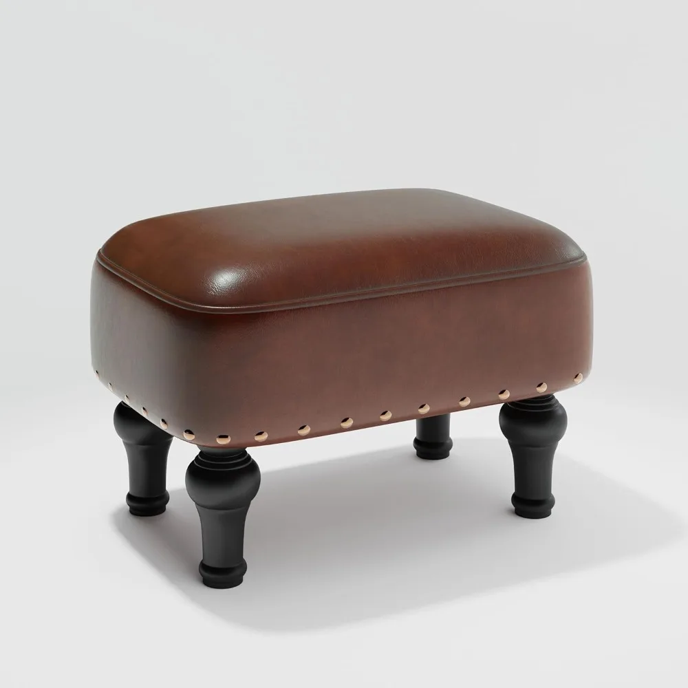 

Ottoman leather footrest with thicker foam-padded seat, footrest with wooden legs