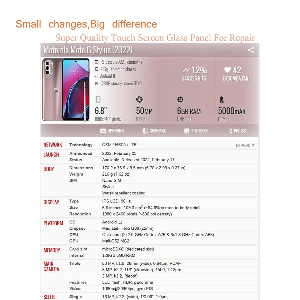 모토로라 모토 G 스타일러스 5G 2021 2022 터치 스크린 교체, 전면 외부 유리 패널 렌즈 LCD 전면 유리, OCA 포함